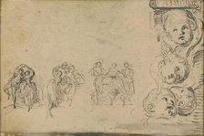 Sketches of Dancers and Heads of Putti, 1748. Creator: Gabriel de Saint-Aubin.