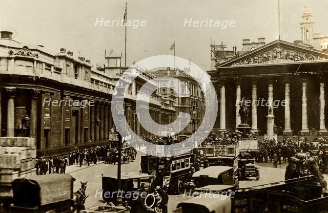 The Bank of England and Royal Exchange, London, c1910. Creator: Unknown.