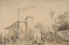 Farm House by a River with Figures, 1765. Creator: Louis Gabriel Moreau.