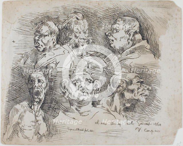 Studies of Heads, 1860. Creator: Unknown.