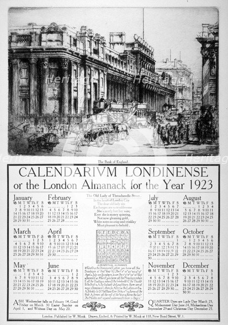 Bank of England, City of London, 1922.                                                  Artist: William Monk
