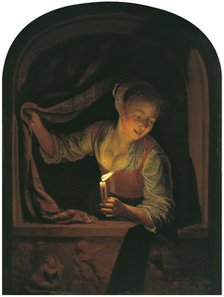 Woman with a lighted Candle at a Window. Artist: Dou, Gerard (Gerrit) (1613-1675)