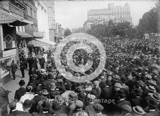 Baseball, Professional - Crowds At Scoreboard, 1912. Creator: Harris & Ewing.