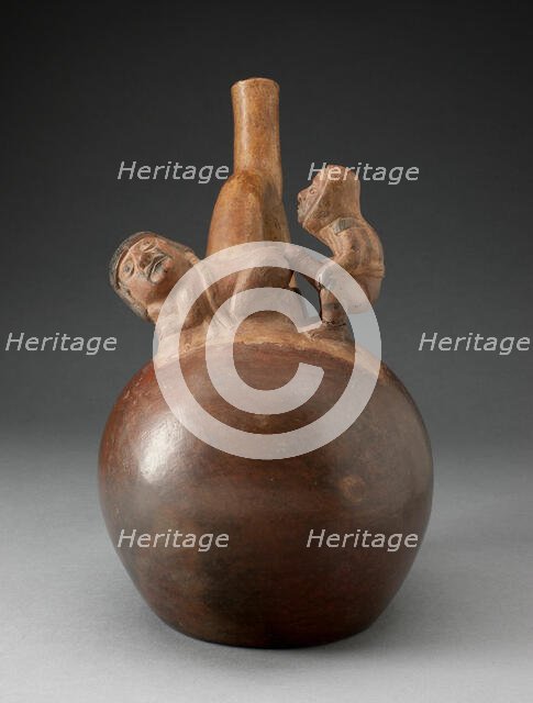 Handle Spout Vessel Depicting an Erotic Scene, 100 B.C./A.D. 500. Creator: Unknown.