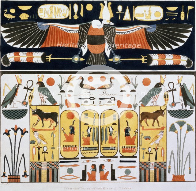 Mural from the Tombs of the Kings of Thebes, discovered by G Belzoni, 1820-1822. Artist: Charles Joseph Hullmandel