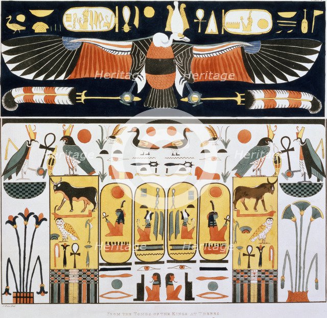 Mural from the Tombs of the Kings of Thebes, discovered by G Belzoni, 1820-1822. Artist: Charles Joseph Hullmandel