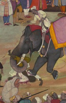 Man being trampled by an elephant - folio from the Akbarnama, late 10th century AH/AD 16th century.  Creator: Unknown.