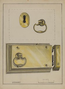 Lock Handle and Key Plate, c. 1936. Creator: Jack Staloff.