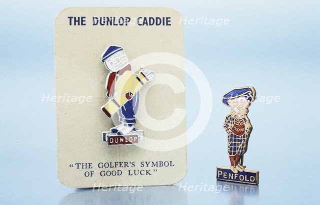 Dunlop 'caddie' brooch and Penfold pin, British, 1920s. Artist: Unknown