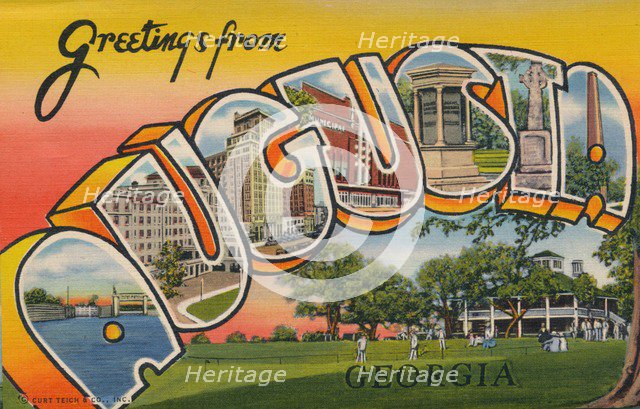 Greetings card featuring Augusta, Georgia, 1943. Artist: Unknown