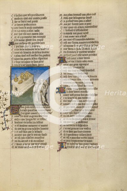 Three Misers at a Table; Roman de la Rose, about 1405. Creator: Unknown.