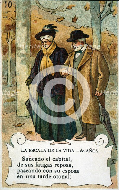 Picture card 'The scale of life'. Number 10, 1902, for the company 'Chocolates Amatller'. Creator: Mestres, Apeles. (1854-1936).