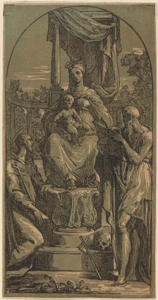 Madonna and Child Enthroned, Saint Jerome and Saint Francis. Creator: Anton Maria Zanetti.