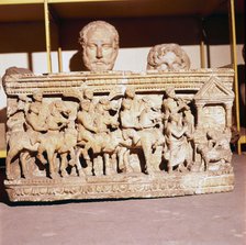 Etruscan Sarcophagus of Funeral procession approaching a shrine. Artist: Unknown.