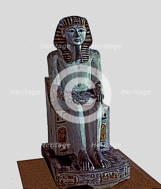 Statue of Amenhotep I, made in polychromed limestone.