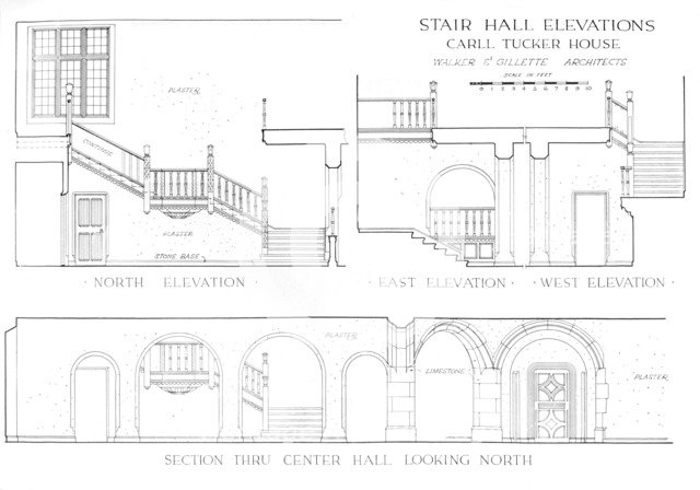 Stair hall elevations - house of Carll Tucker, Mount Kisco, New York, 1925. Artist: Walker and Gillette.