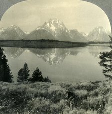 'The Teton Mountains across Jackson Lake, near Yellowstone Nat. Park, Wyo.', c1930s. Creator: Unknown.