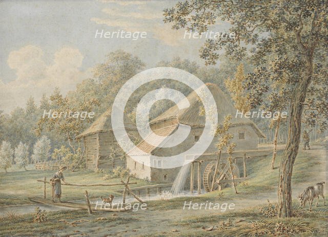 Landscape with water mill, 1789-1859. Creator: Pieter de Goeje.