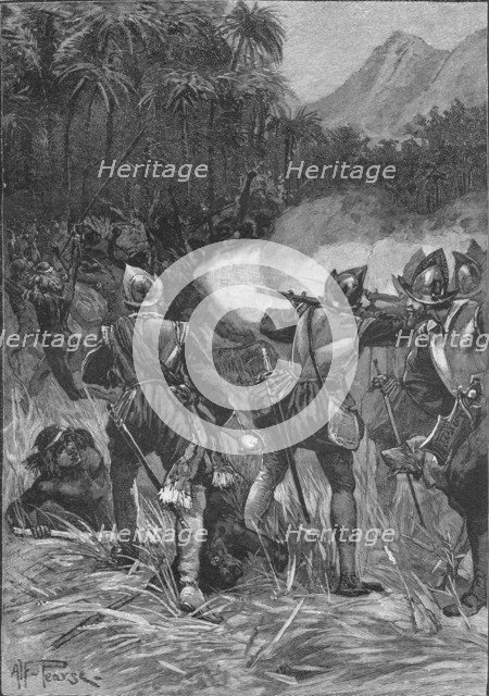  Vasco Nunez De Balboa fighting his way to the Cordilleras, c1513 (1908). Artist: Unknown.