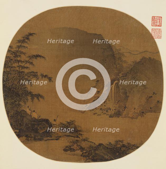 Gentlemen gazing at a waterfall, 13th century. Creator: Unknown.