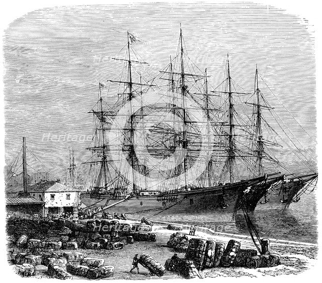 Loading bales of cotton for export, Savannah, Georgia, USA. Artist: Unknown