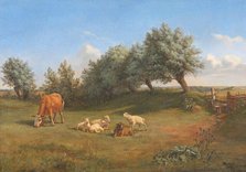 Cow and sheep, 1847. Creator: Andreas Peter Madsen.