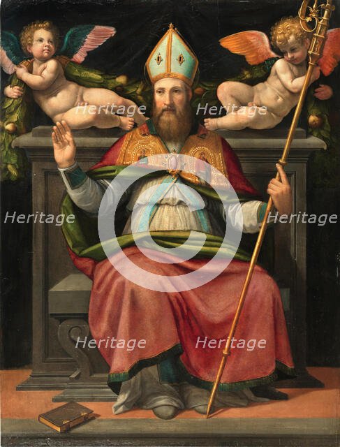 Saint Zenobius enthroned with two cherubs, Mid of 16th cen.. Creator: Portelli, Carlo (ca 1508-1574).