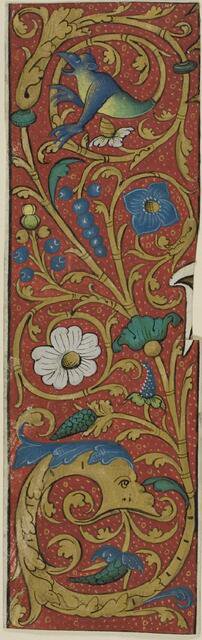 Illuminated Border with Grotesques and Flora from a Manuscript, 15th or early 16th century. Creator: Unknown.