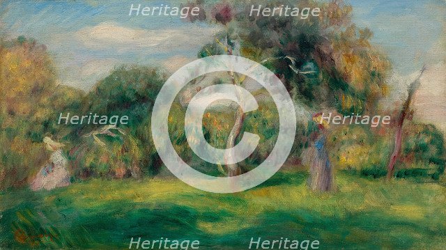 Meadow, trees and women, ca 1899.