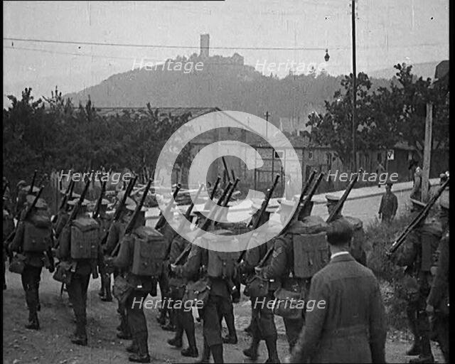 Allied Armies of Occupation Marching Out of the Givenchy Barracks, 1929. Creator: British Pathe Ltd.