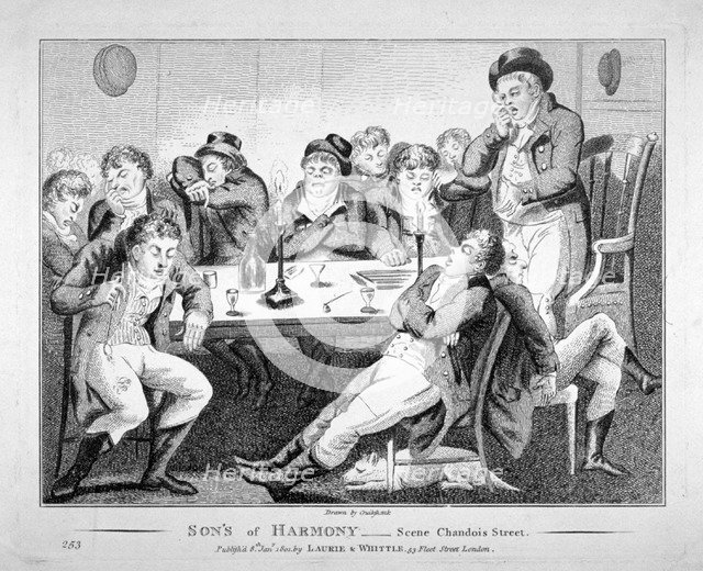'Son's of harmony - scene Chandois Street', 1801. Artist: Anon