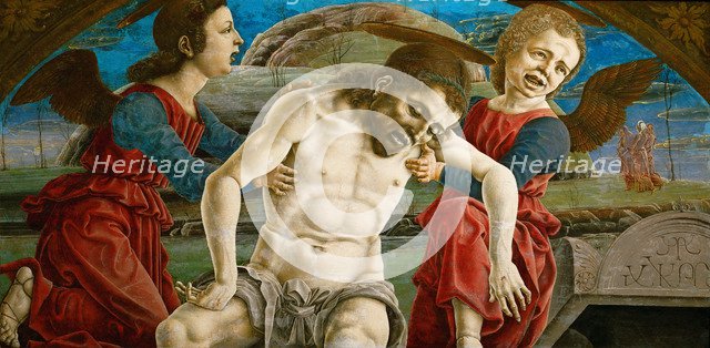 The body of Christ, surrounded by angels.