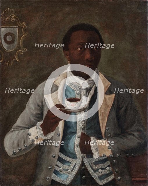 Portrait of an Elegantly-Attired Man Holding a Porcelain Cup and Saucer, 18th century. Creator: Anonymous.