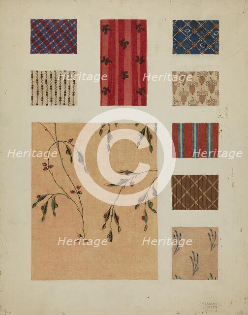 Materials from Patchwork Bedspread, c. 1936. Creator: Frances Lichten.