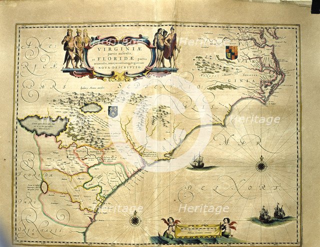 Virginia - Florida, colored engraving from the book 'Le Theatre du monde' or 'Nouvel Atlas', 1645…