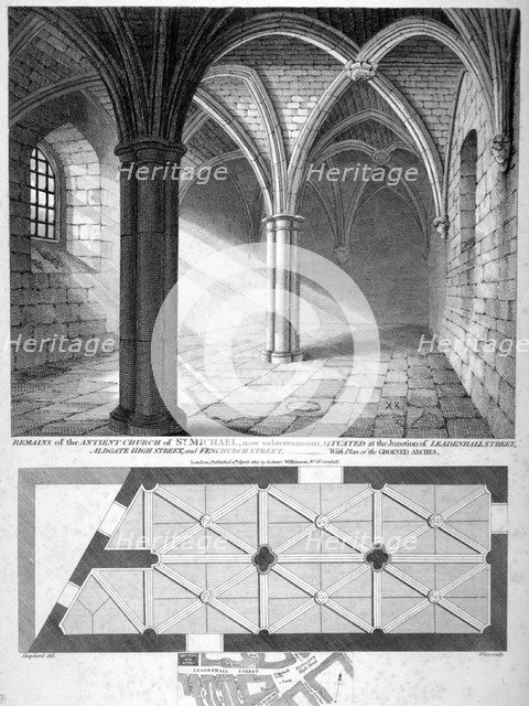 St Michael's Crypt, Aldgate, London, 1816. Artist: William Wise