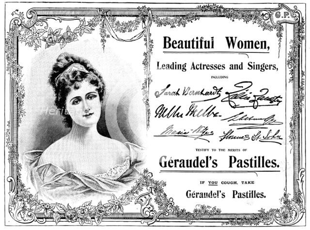 Advertisement for Géraudel's Pastilles, 1898. Creator: Unknown.