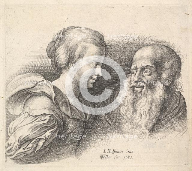 An Old Man and a Girl, after Hulsman, 1635. Creator: Wenceslaus Hollar.