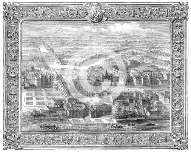 Scene from Mr. Mark Lemon's "About London": Whitehall as it appeared before the fire of 1691, (1862) Creator: Unknown.