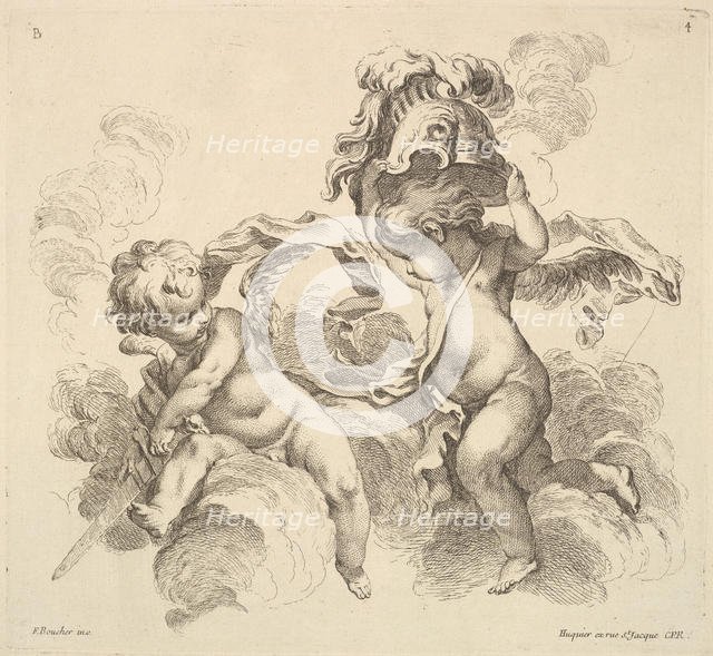 Two Children, One With A Sword, Another With A Helmet. Creator: Gabriel Huquier.