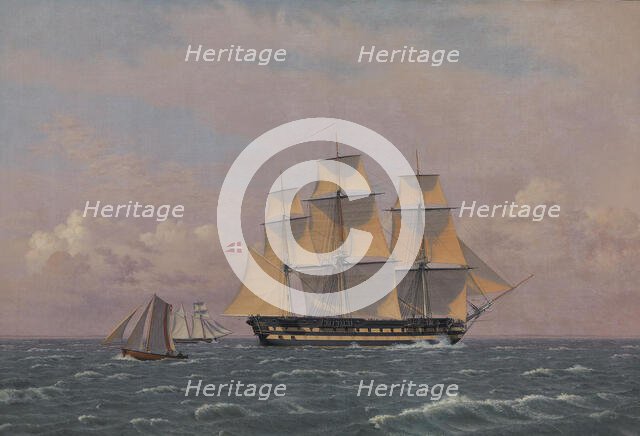 The 84-Gun Danish Warship "Dronning Marie" in the Sound, 1834. Creator: CW Eckersberg.