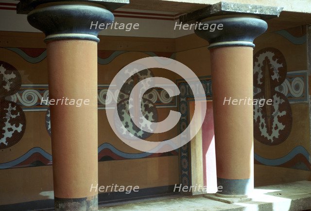 Fresco of shields in the grand stairway at Knossos, 18th century BC. Artist: Unknown