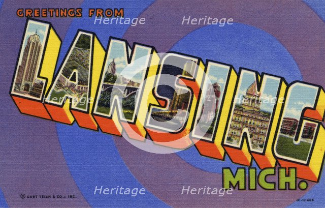 'Greetings from Lansing, Michigan', postcard, 1951. Artist: Unknown