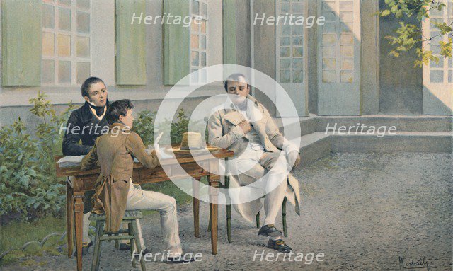 'Las Casas and His Son Writing The History of Napoleon Under His Dictation', c1815, (1896).  Artist: Unknown.