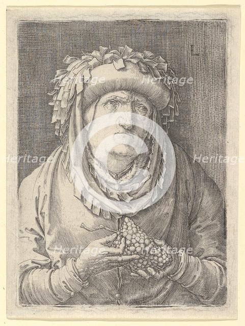 Old Woman With Grapes, ca. 1523. Creator: Lucas van Leyden.