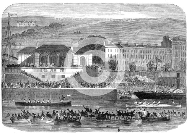 Naval boat-race in Cork Harbour, 1865. Creator: Smyth.