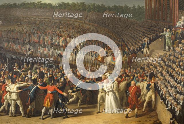 Fete de la Federation July 14, 1790, at the Champ-de-Mars, current 7th arrondissement, 1792. Creator: Charles Thevenin.