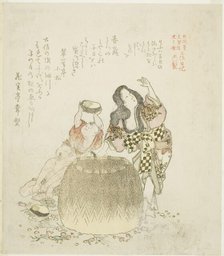 Woman and two boys gathering abalone, from the series "The Tosa Diary (Tosa nikki)", Japan, 1810s. Creator: Kubo Shunman.