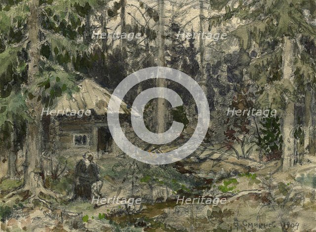 Hut in the Krasnoyarsk Taiga during a Stay by the Artist, 1904. Creator: Boris Vasilievich Smirnov.