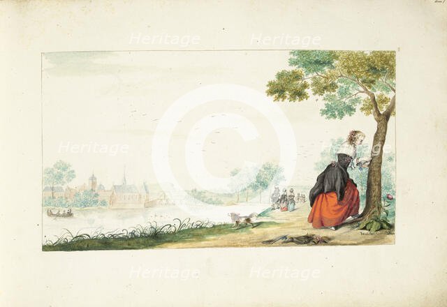 Woman carving words on a tree, 1661.  Creator: Gesina ter Borch.